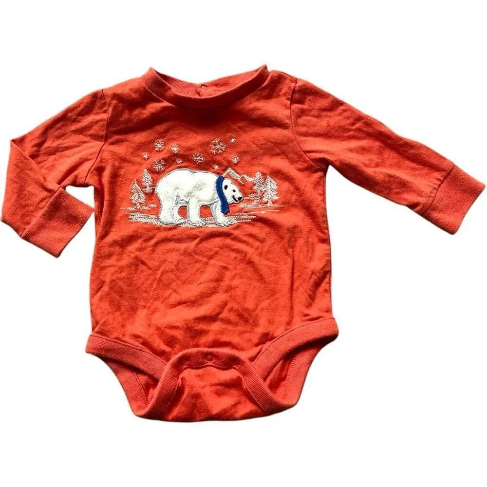Baby Boys Gap Holiday Christmas Winter Polar Bear Textured Bodysuit - Sz 3-6 mo